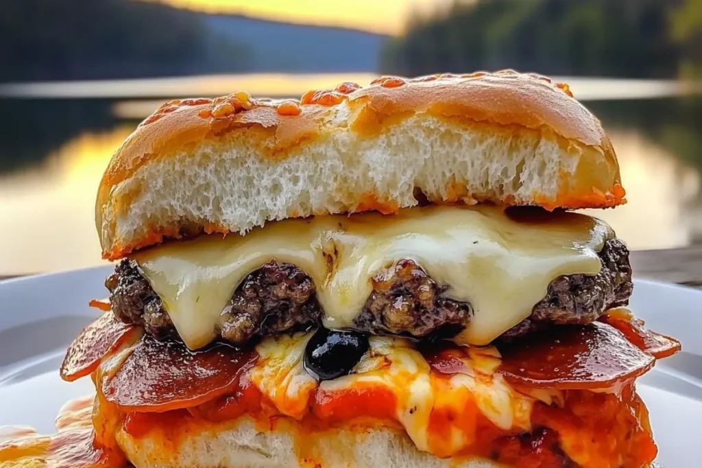 pizza burgers with juicy beef, melty cheese