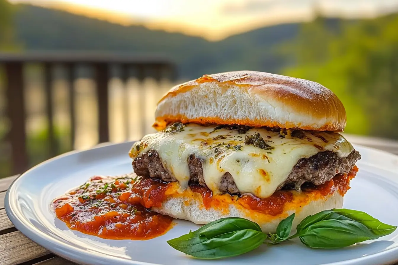 pizza burgers with juicy beef, melty cheese