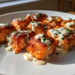 Air Fryer Salmon Bites with Garlic Cream Sauce