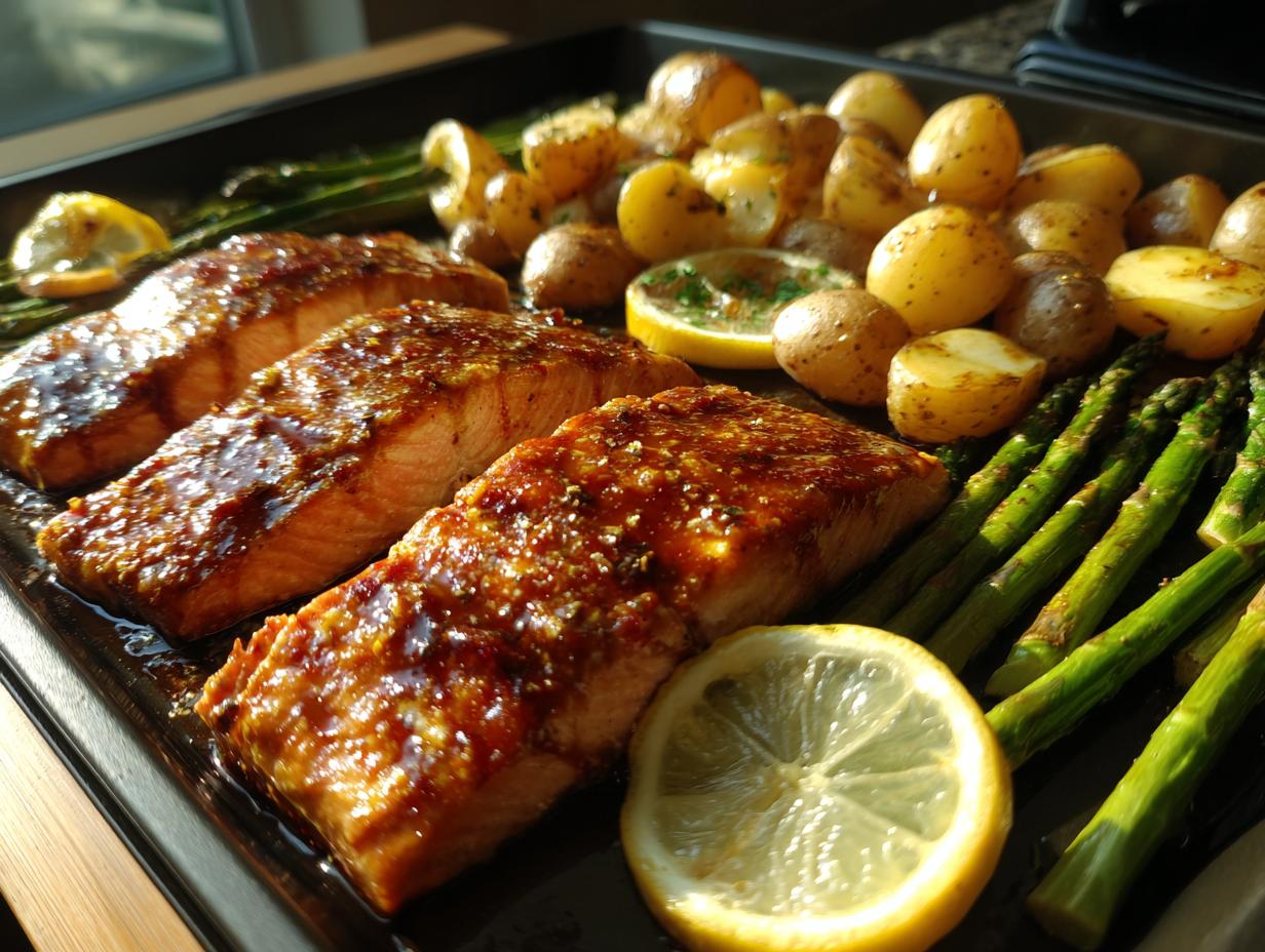 35-Minute Honey Mustard Salmon Sheet Pan Dinner – Effortless Perfection!