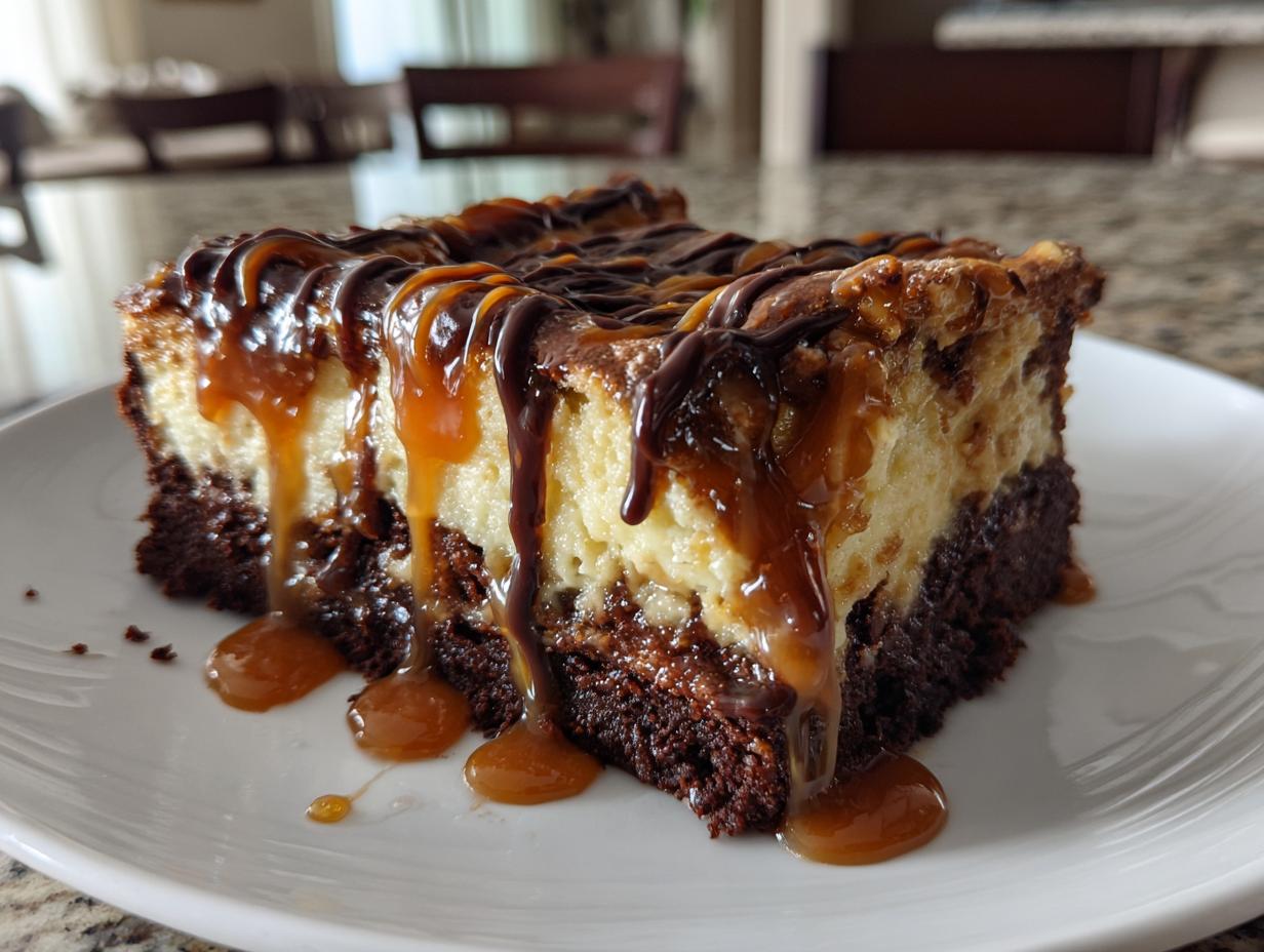 Incredible Caramel Brownie Cheesecake with 3 Luscious Layers