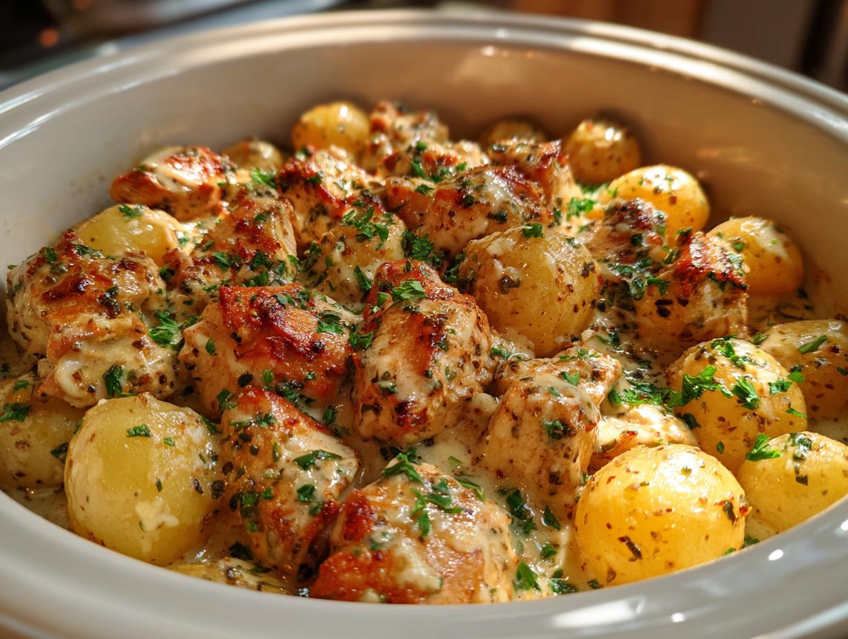 Garlic Parmesan Crockpot Chicken and Potatoes: 10-Minute Magic Meal