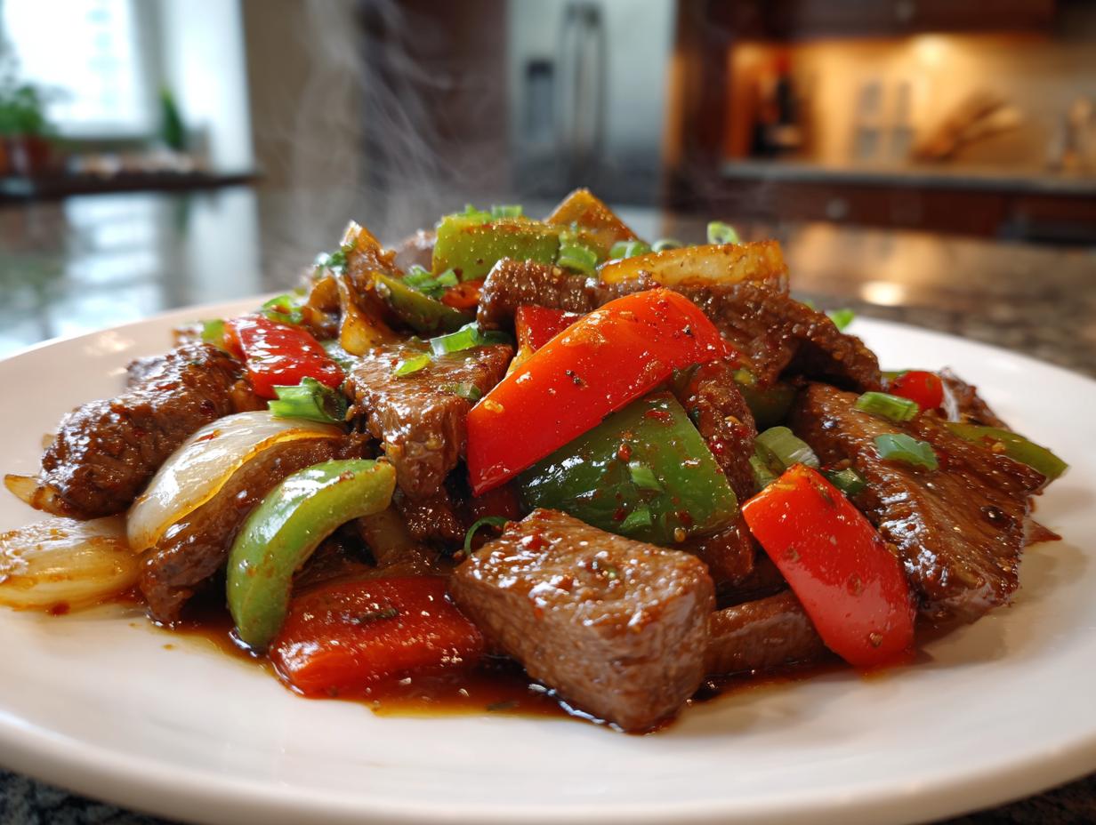 20-Minute Sizzling Chinese Pepper Steak with Onions Recipe