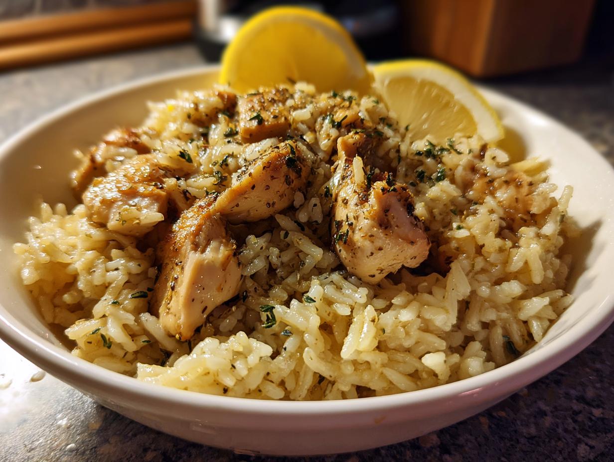 4-Ingredient Slow Cooker Lemon Herb Chicken and Rice Magic