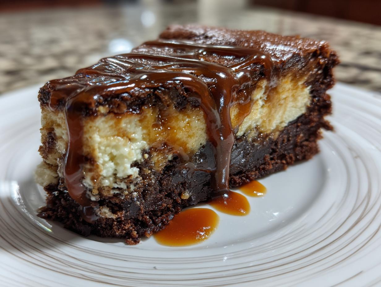 Decadent Caramel Brownie Cheesecake in 3 Layers