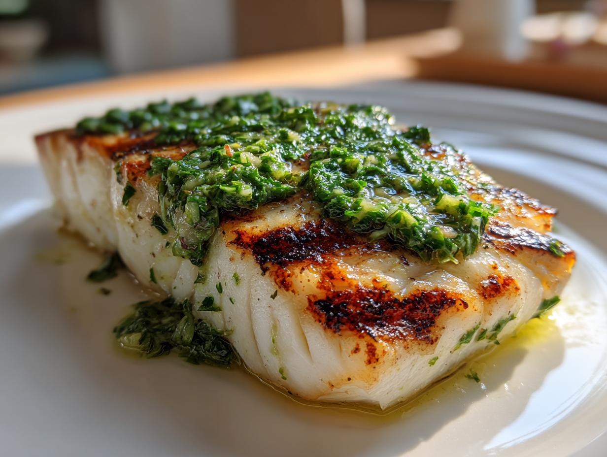Grilled Halibut with Cilantro Garlic Butter