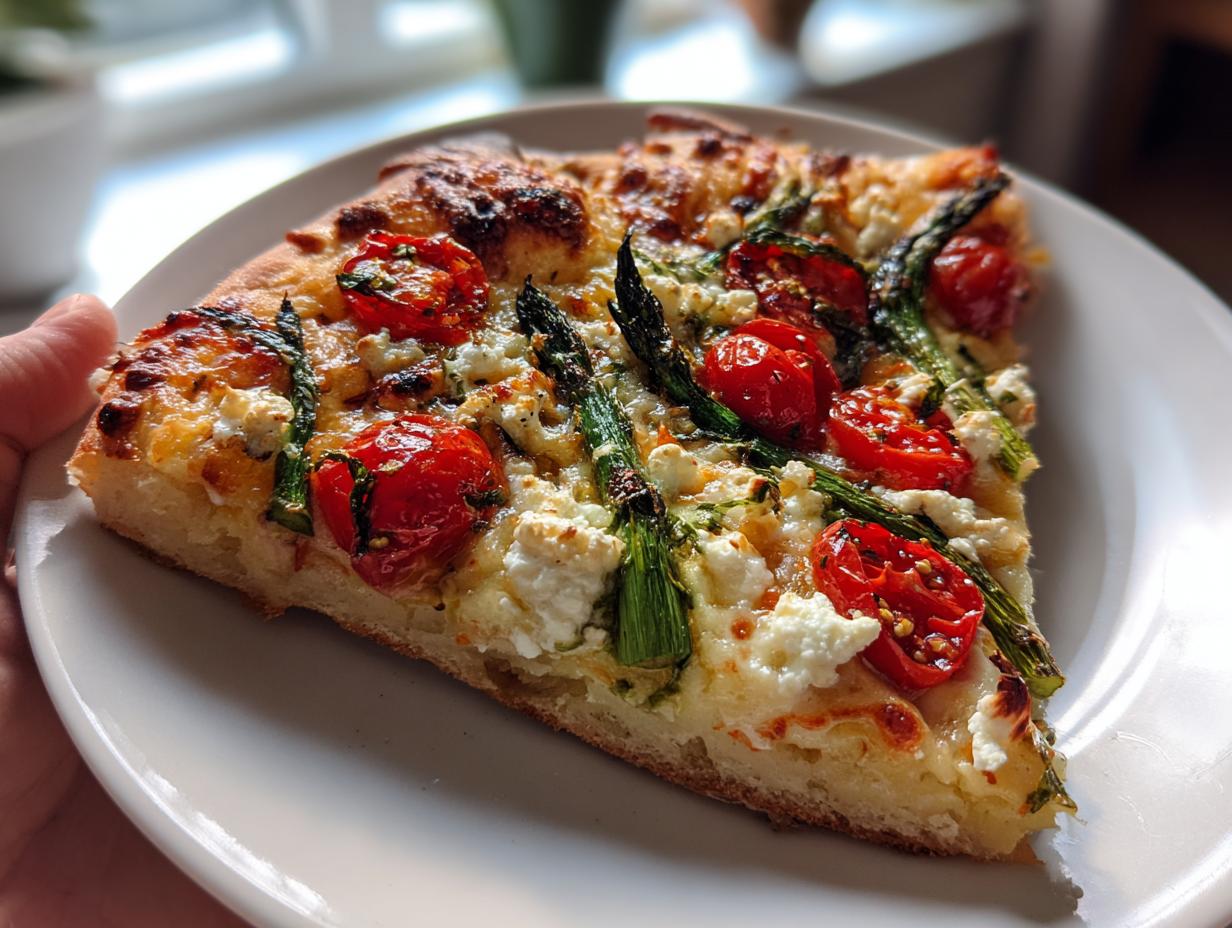 Grilled Pizza with Tomatoes, Asparagus, Goat Cheese
