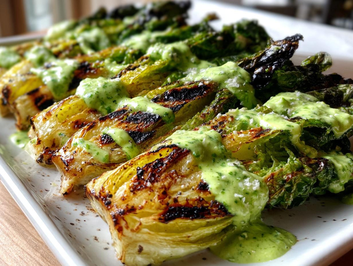 Grilled Romaine with Avocado-Lime Dressing
