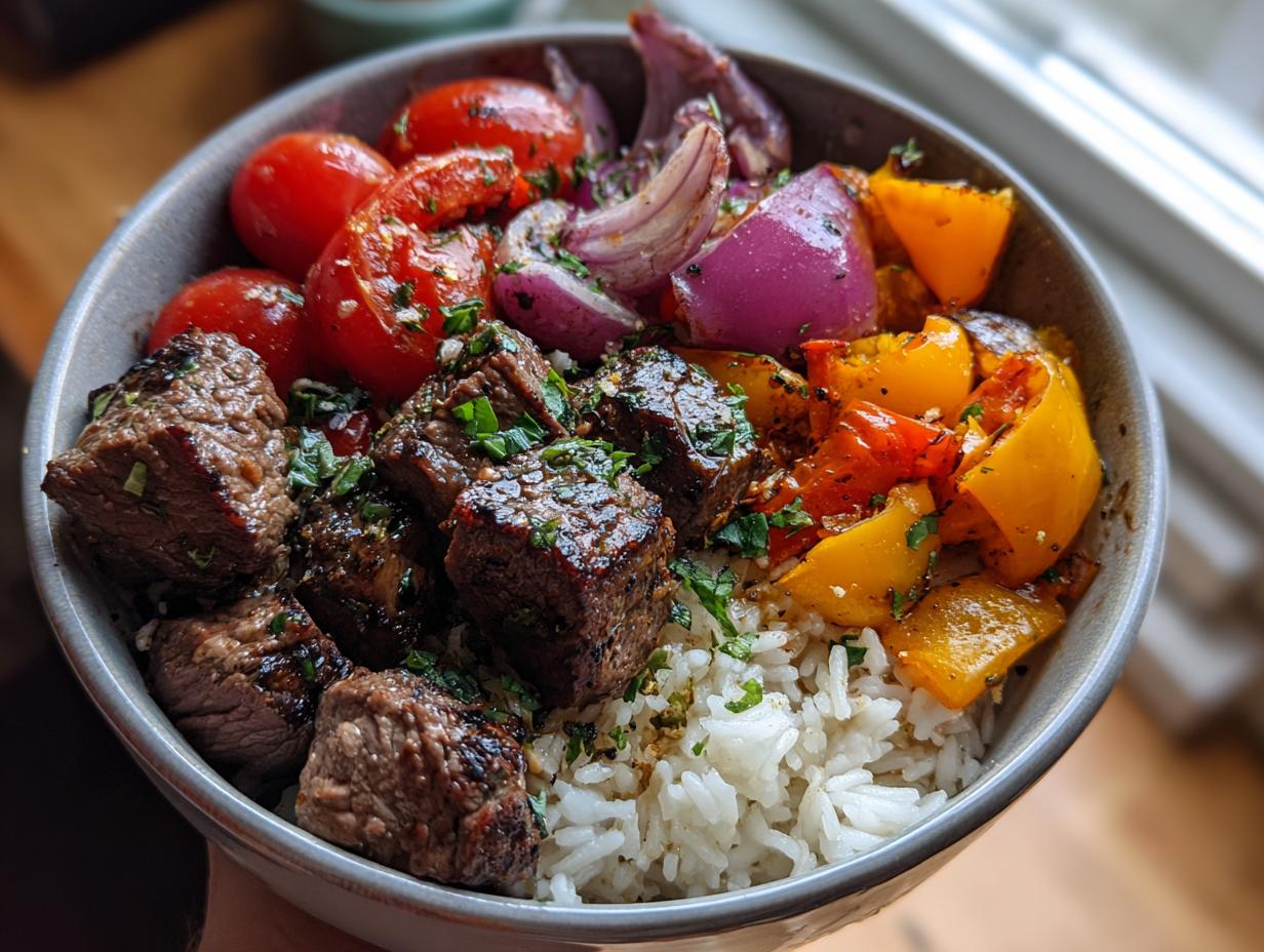 Beef Kabob Bowls with Rice
