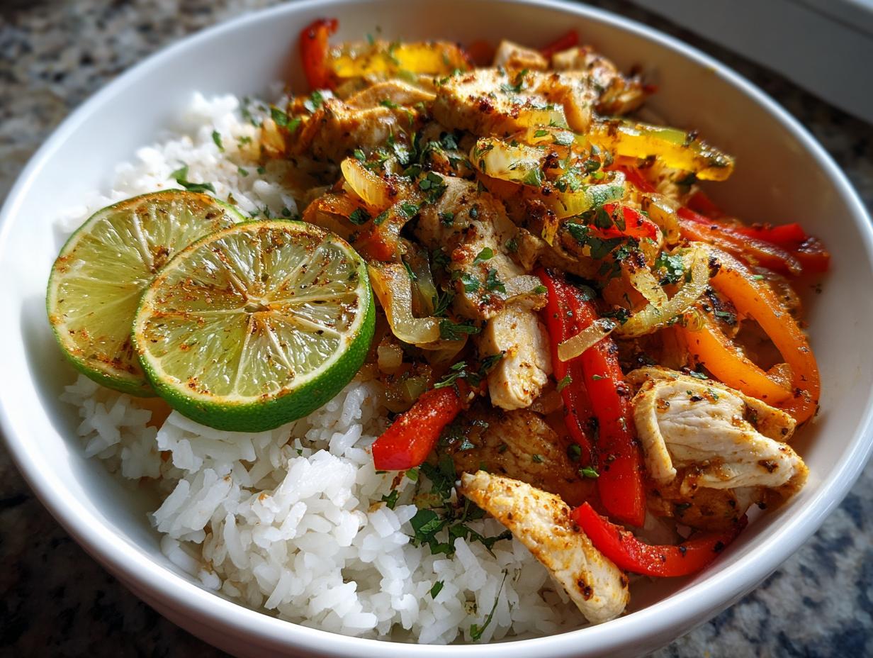 Fajita Chicken Rice Bowl with Burnt Lime