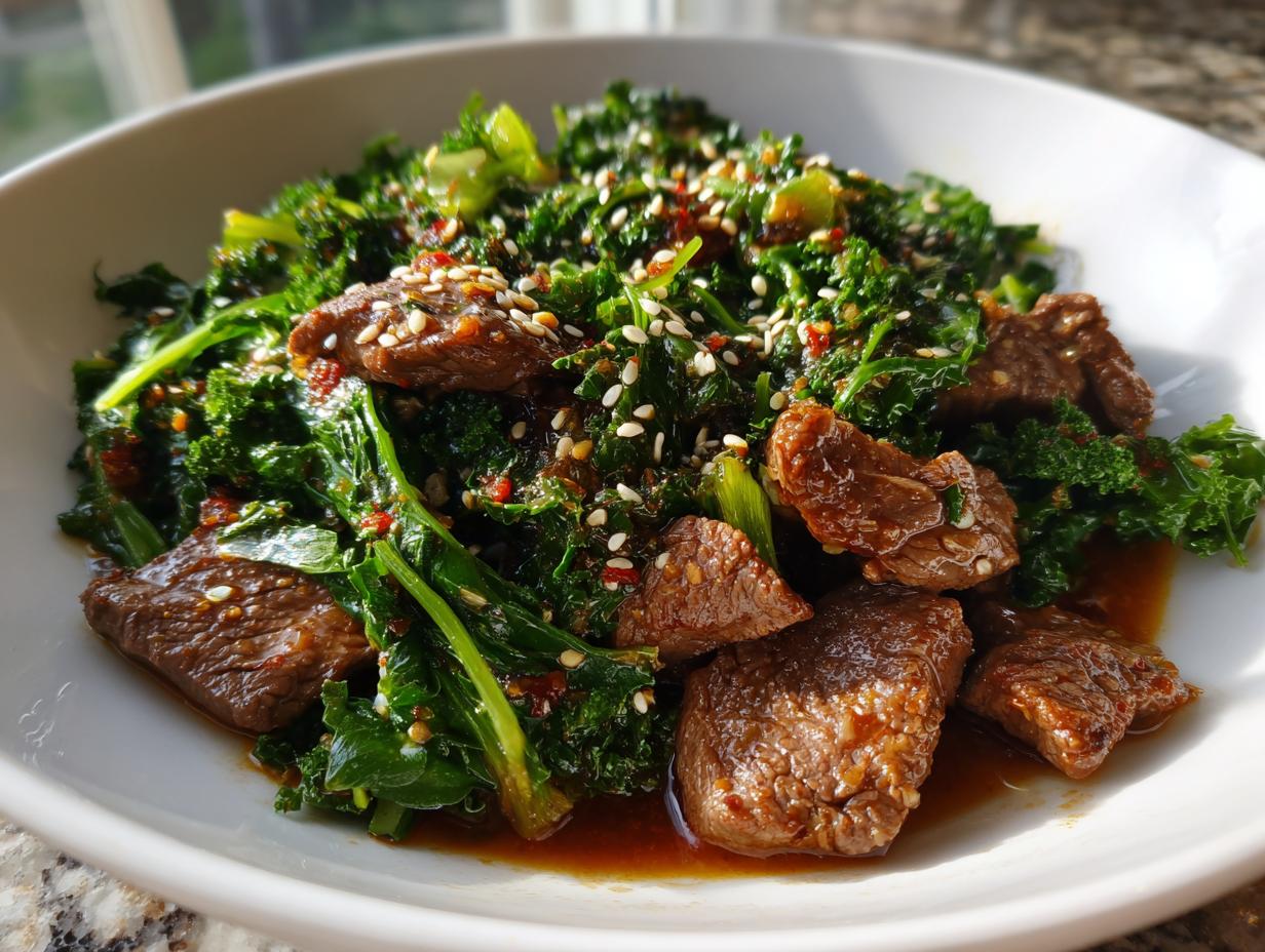 Five-Spice Beef with Sesame Greens