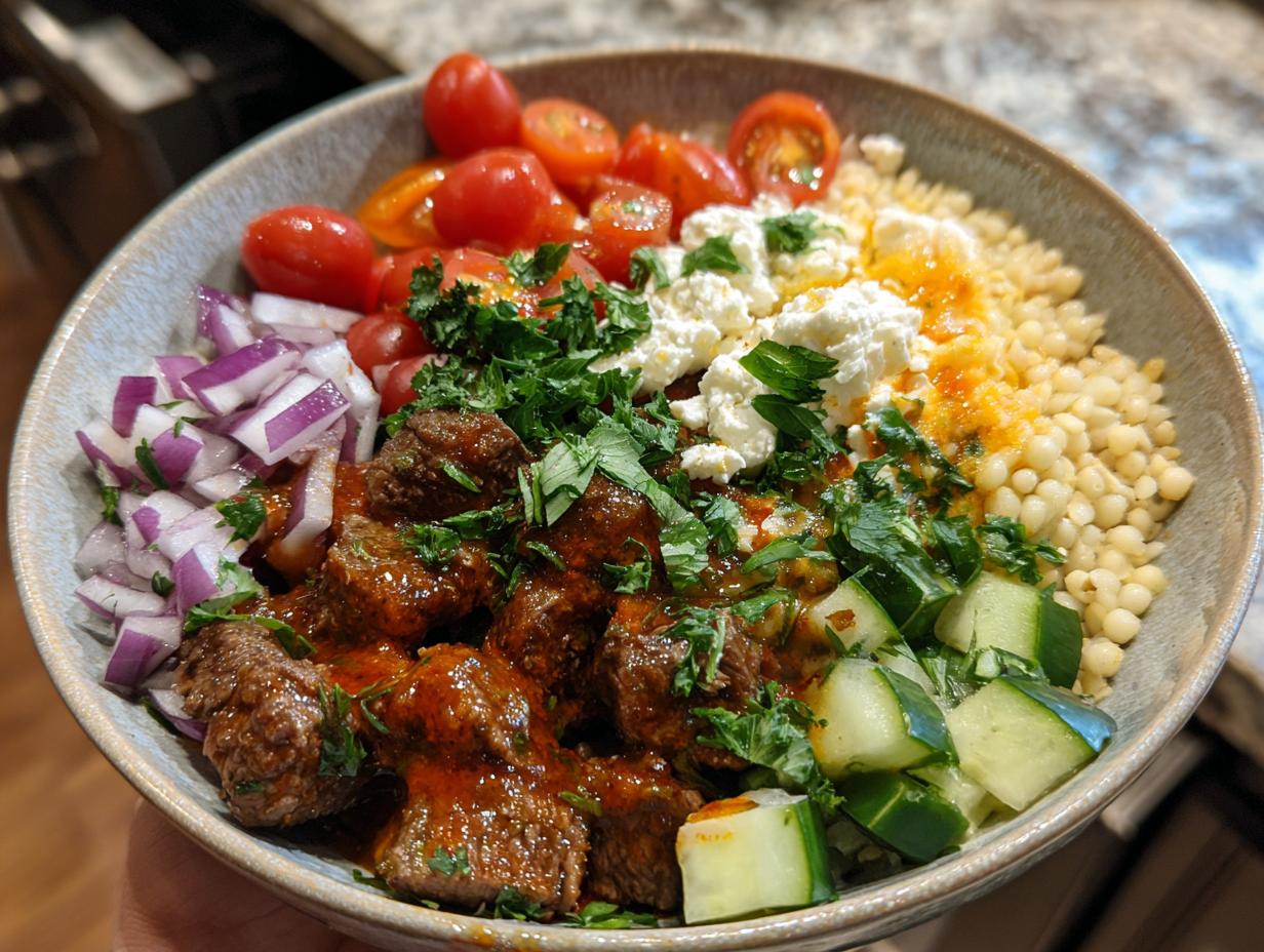 Mediterranean Beef Bowls with Harissa Oil